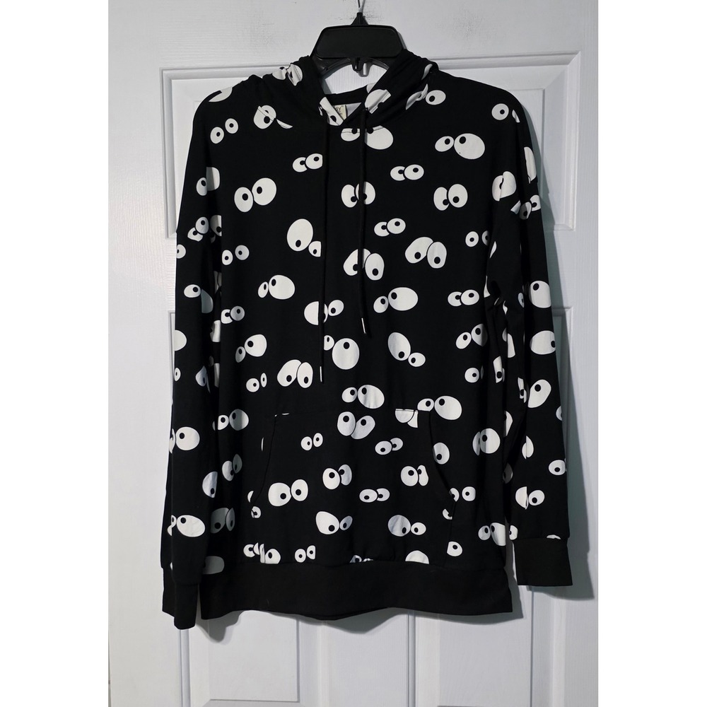 Lildy Super Soft Hoodie Black Googly Eye Print Pullover Sweatshirt S/M